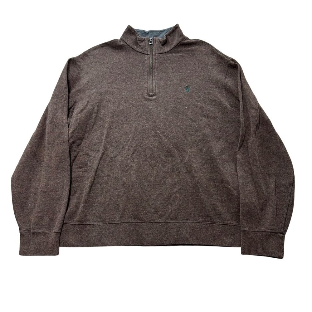 Polo Ralph Lauren Mens Large Performance Brown 1/4 Zip Pullover Sweatshirt